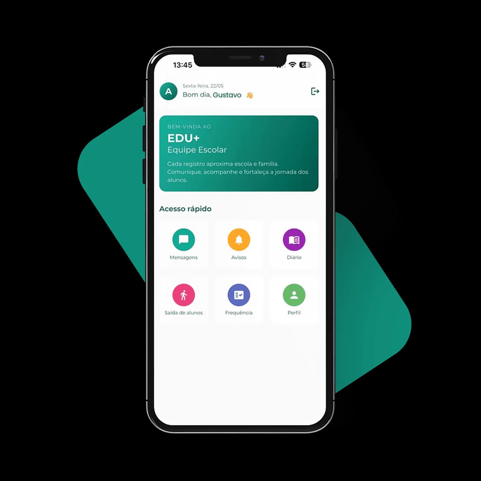 Telas do aplicativo EDU+ para a equipe escolar